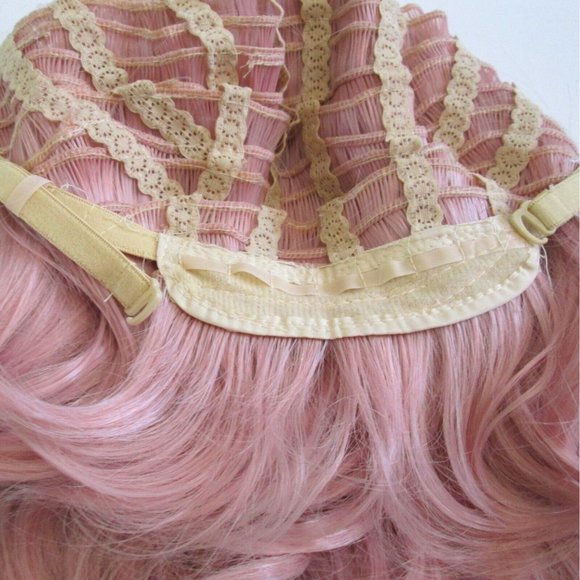 Synthetic Hair Women Light Pink Wig Lace Undercap Soft Beachy Waves main image 8